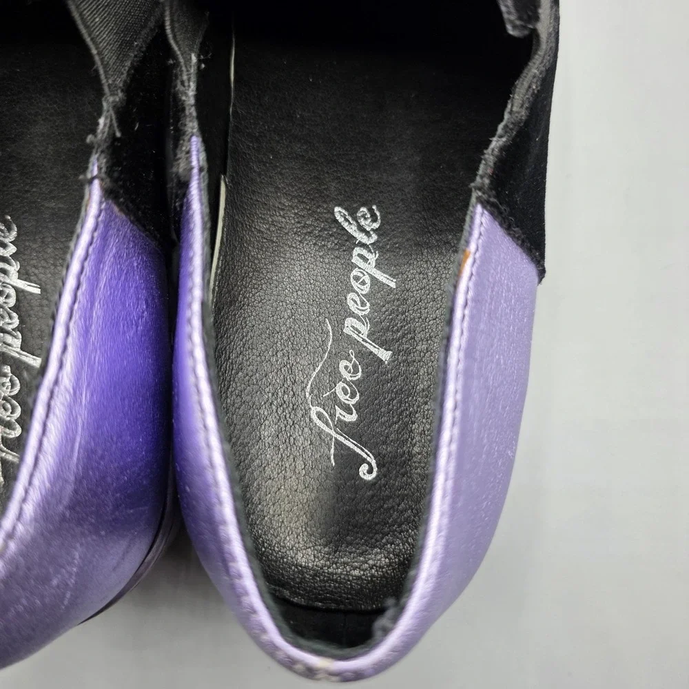 Free People Varsity Sneakers Womens 37 Black Velvet Purple Leather Metallic Shoe